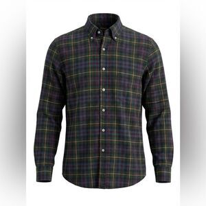 J McLaughlin Men's Plaid Button-Down Shirt brown striped size S